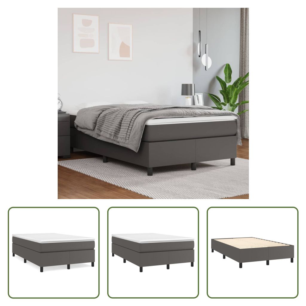 The Living Store Boxspringbett mit Matratze Grau 120x200 cm Kunstleder