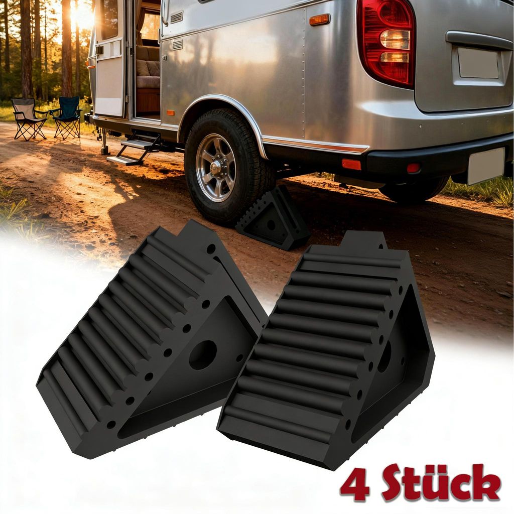 LARS360 Auto Unterlegkeile 4 Stück, schwarze Gummi-Radkeile mit Griff, 20x10x15 cm, stabiler Bremskeil, Radvorleger für Pkw, Kfz, Wohnmobil & Anh...