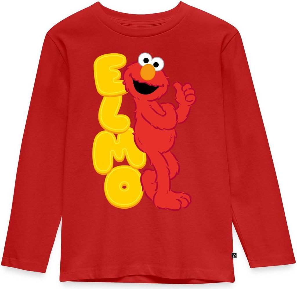 Spreadshirt Sesamstraße Elmo Mit Schriftzug Kinder Premium Langarmshirt, 134/140 (8 Jahre), Rot