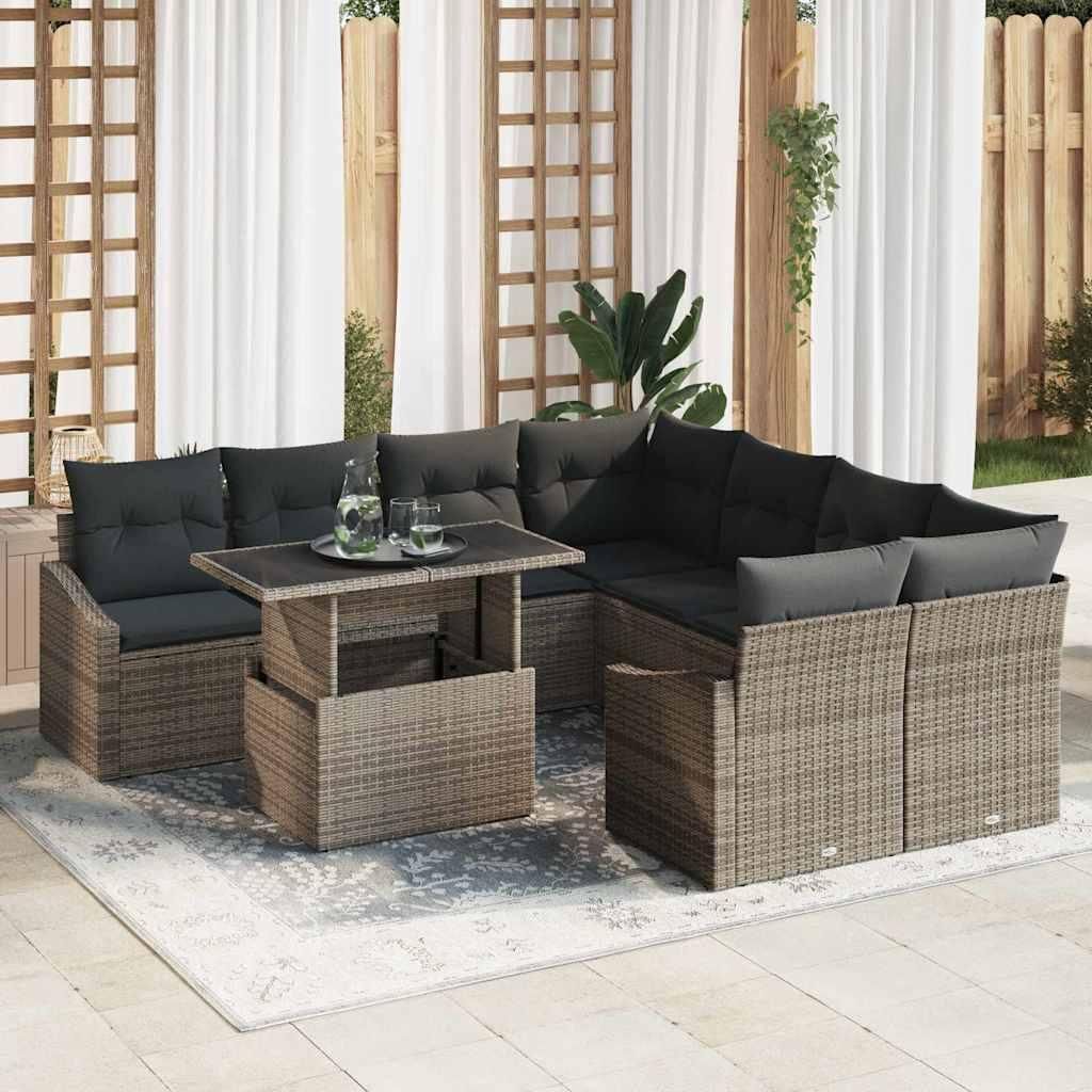 Maison Exclusive - Garten-Sofa-Set mit Speicher 9 pcs Grau Poly Rattan