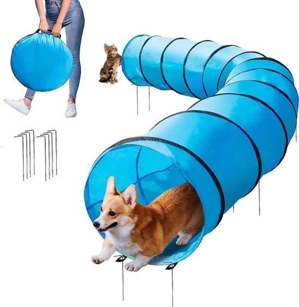 Tunnel pour chien 500 x 60 cm modèle pop-up avec sac de transport bleu