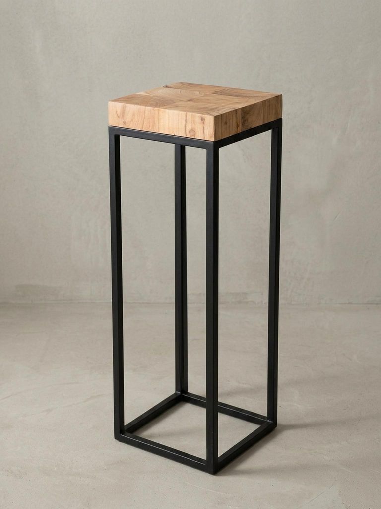 Beistelltisch 30 x 97 x 30 cm WL5.654 Akazie Metall Anstelltisch Hoch, Industrial Style Tischchen Wohnzimmer, Holztisch mit Metallbeinen, Abstellti...