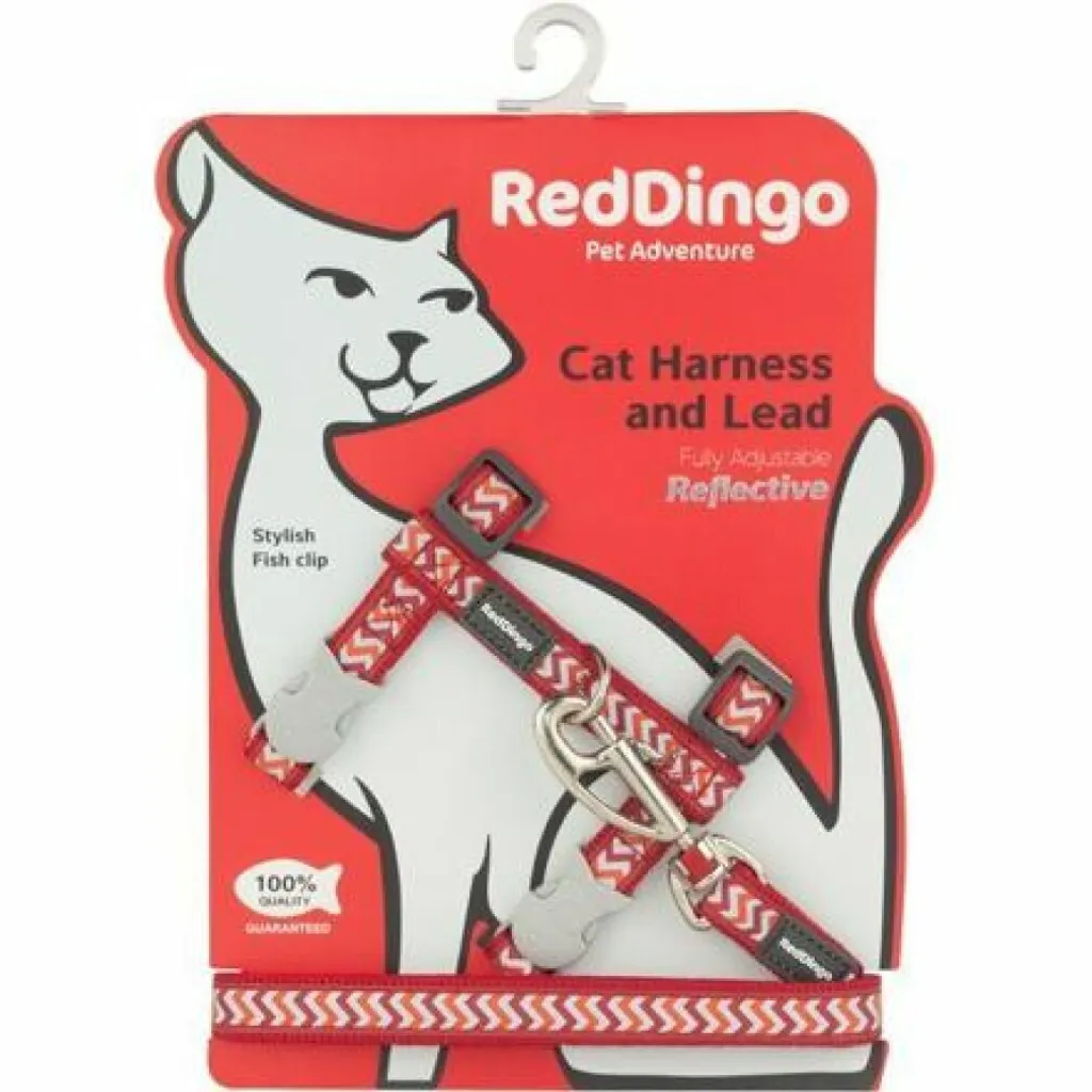 Set Pettorina e Guinzaglio Gatto Red Dingo Ziggy Rfx Rosso Riflettente