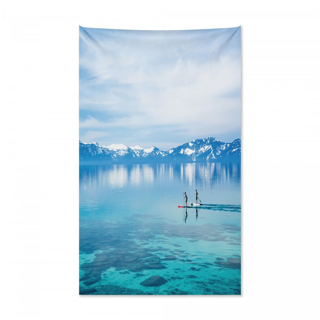Abakuhaus See Wandteppich und Tagesdecke, Paddle Boarding Aktivität aus Weiches Mikrofaser Stoff Kein Verblassen Klare Farben Waschbar, 140 x 230 ...