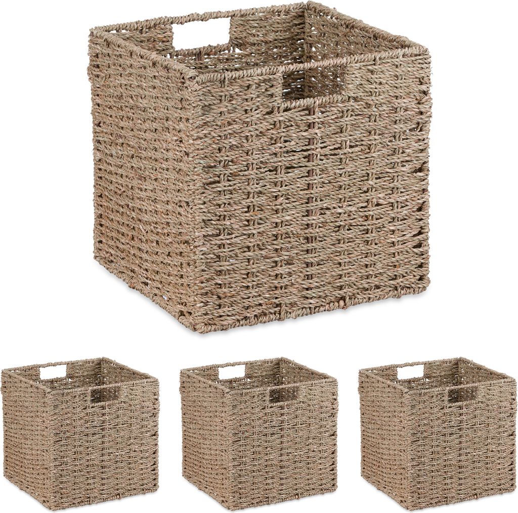 Úložný košík Relaxdays, sada 4 ks, morská tráva, pletený Obrázok produktu 
