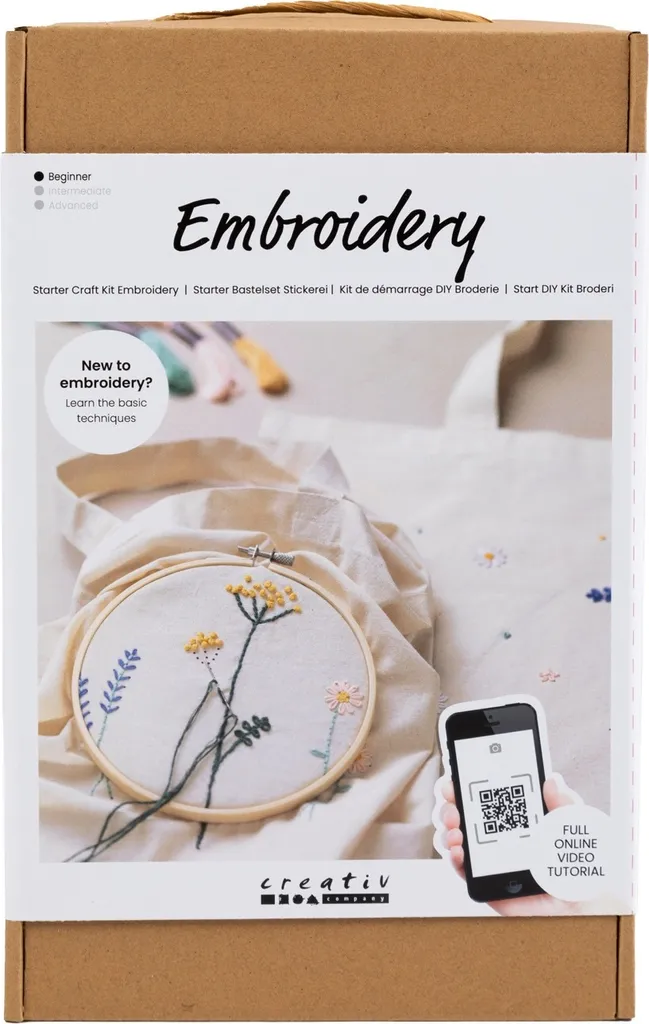 Starter Kit créatif broderie fleurs : Set complet avec tambour 20cm