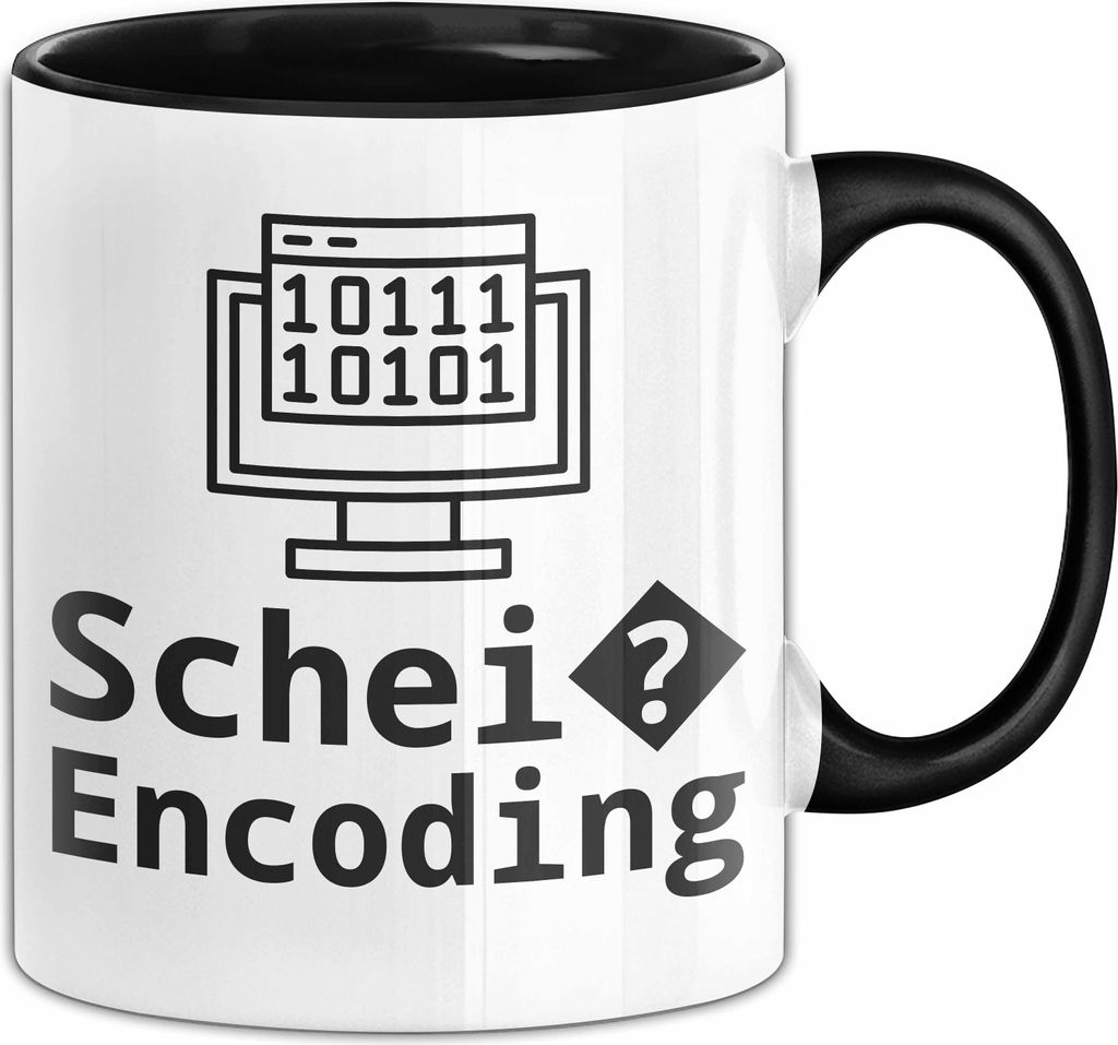 Scheiß Encoding Tasse Lustiges Informatiker Programmier Kaffee-Becher (Schwarz)
