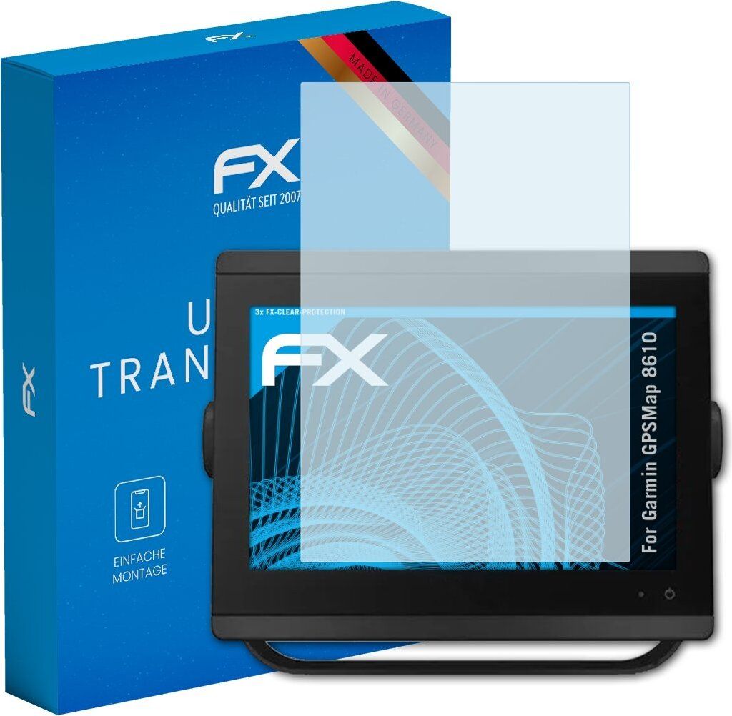 atFoliX FX-Clear 3x Schutzfolie kompatibel mit Garmin GPSMap 8610 Displayschutzfolie