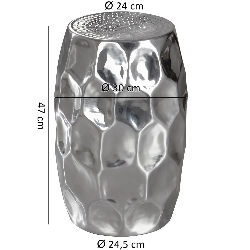 Table d'Appoint Orientale en Aluminium Argenté avec Effet Martelée - 4
