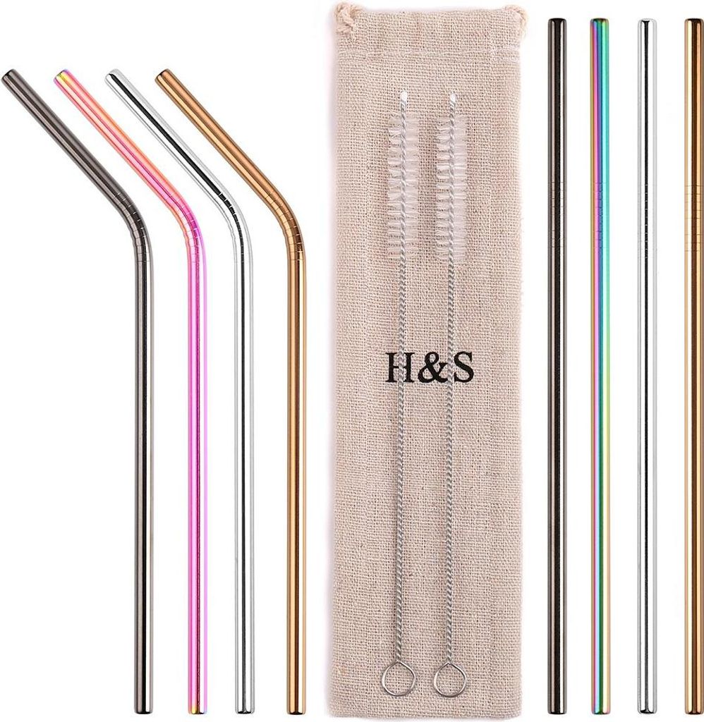 H&S 8x Edelstahl Strohhalm - 8 Strohhalme aus Edelstahl - Produktbild 