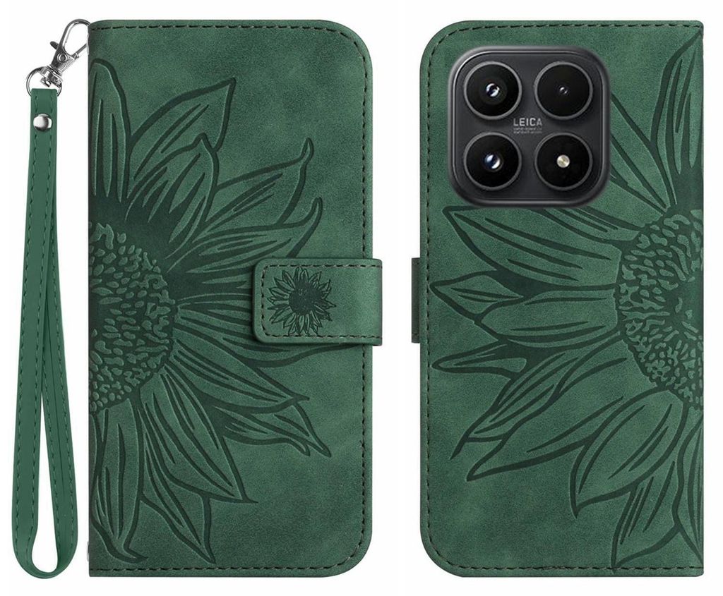 Xiaomi 17 Hülle - Coverup Sonnenblume Klapphülle mit Schlüsselband - Grün