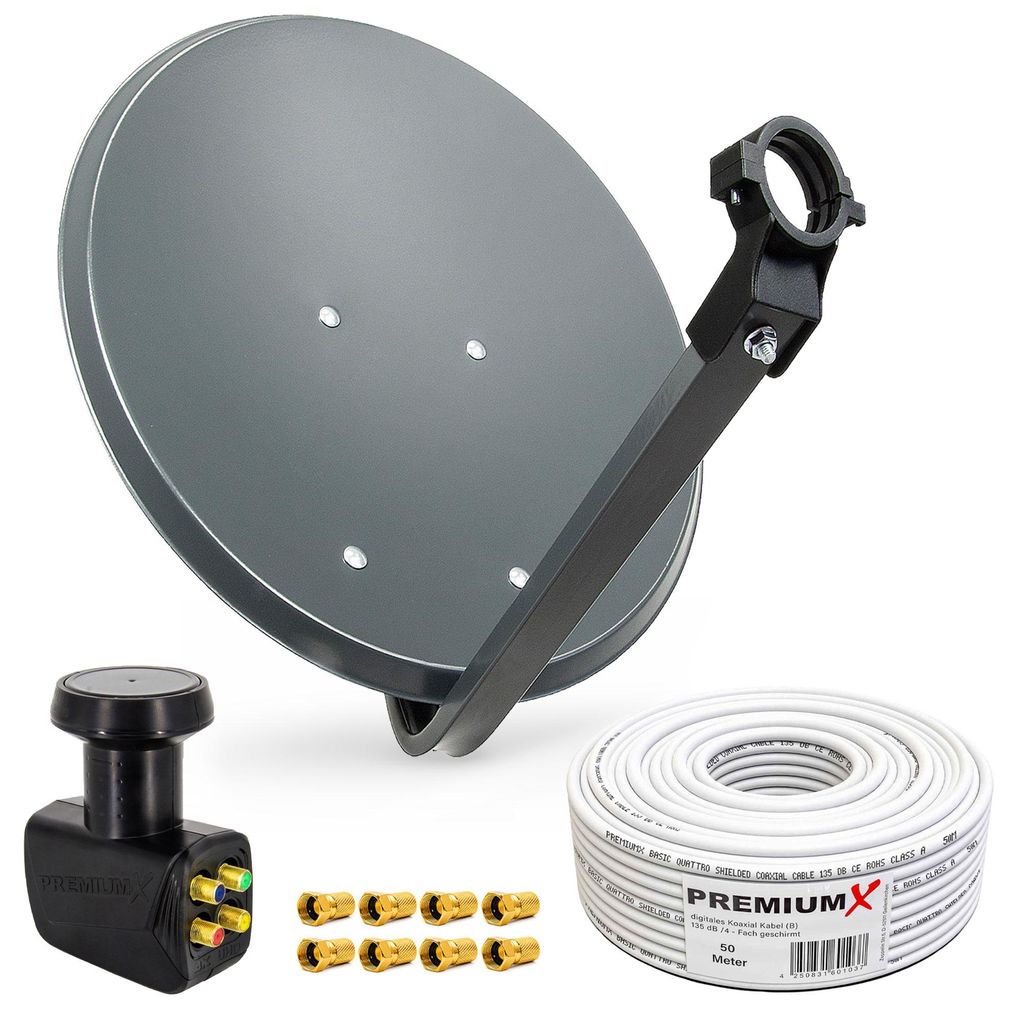 PremiumX SAT Anlage 80cm Antenne Quad LNB 50m Kabel 8x Produktbild 