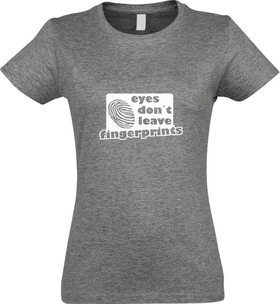 Kiwistar - T-Shirt tailliert - Damen - Graumeliert - Eyes Don't Leave Fingerprints - mit Motiv Bedruckt - Funshirt Design - Sport - Freizeit - Dame...