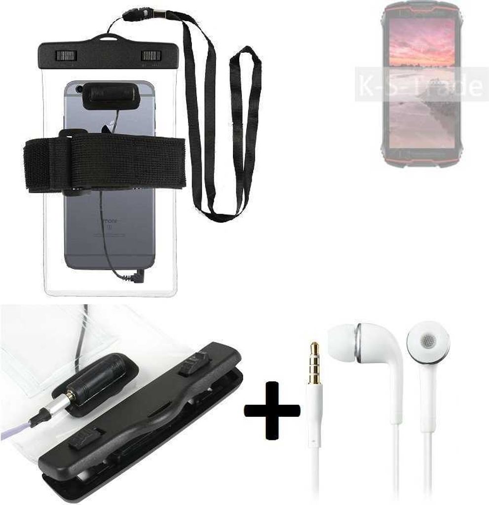 K-S-Trade Wasserdichte Hülle + Kopfhörer kompatibel mit Cubot King Kong Mini 2 Pro transparent Jogging Armband Wasserfeste Handy Hülle beach bag