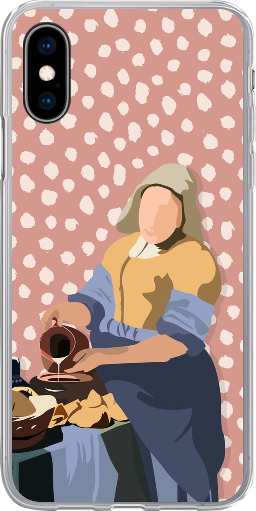 MuchoWow Handyhülle Schutzhülle Hülle für Telefoonhoesje iPhone X Pastell - Milchmädchen - Polka dots - Alte Meister Silikon Softcase Handy ...