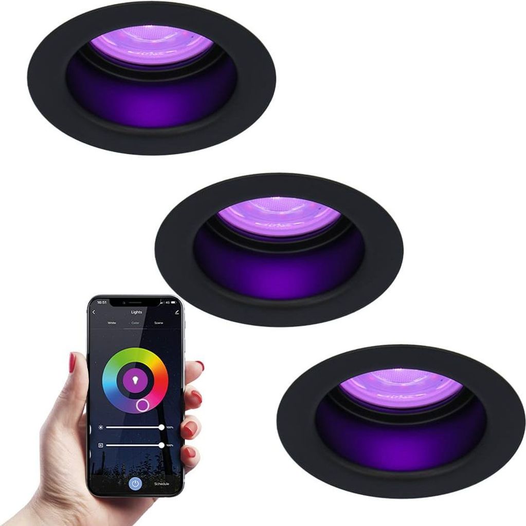 hoftronicsmart LED Einbaustrahler 5,5W IP65 RGBWW GU10 Schwarz 3er Set