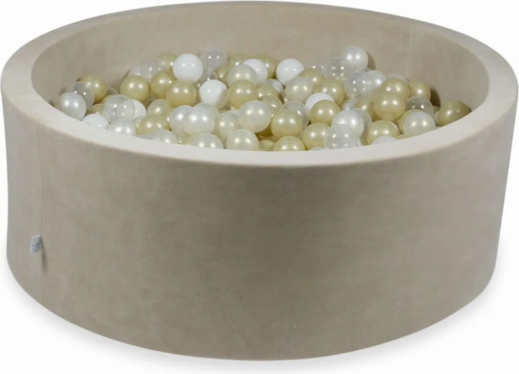 Grande piscine à balles en velours beige 110x40cm : 500 boules incluses
