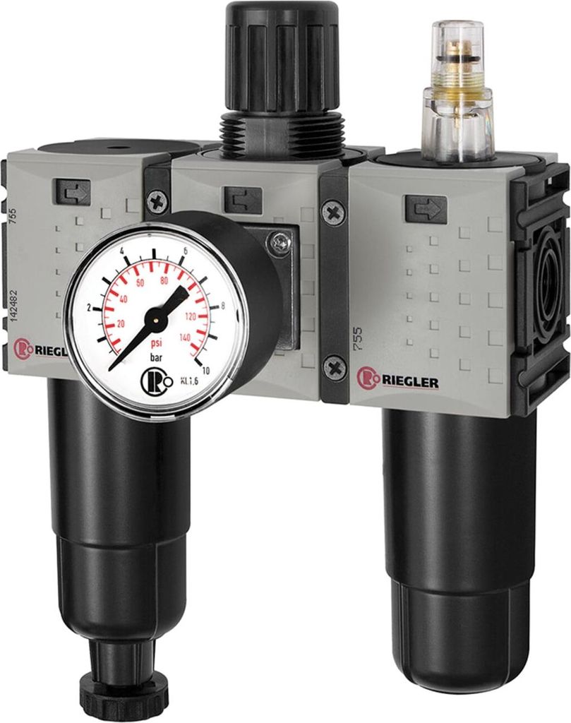 Riegler Wartungseinheit 3-tlg. »FUTURA-mini«, Metallbe., Stand.mano., G 1/4, 0,5-8, HA