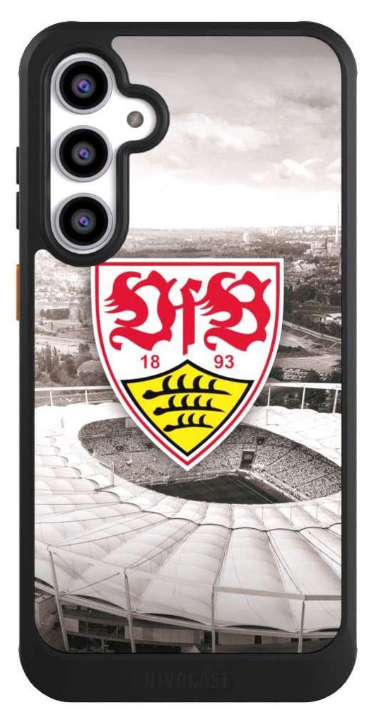 NIVOCASE Hülle für Samsung Galaxy S23 FE Handyhülle NIVOcore Case Schwarz Offizielles Lizenzprodukt Stadion VfB Stuttgart