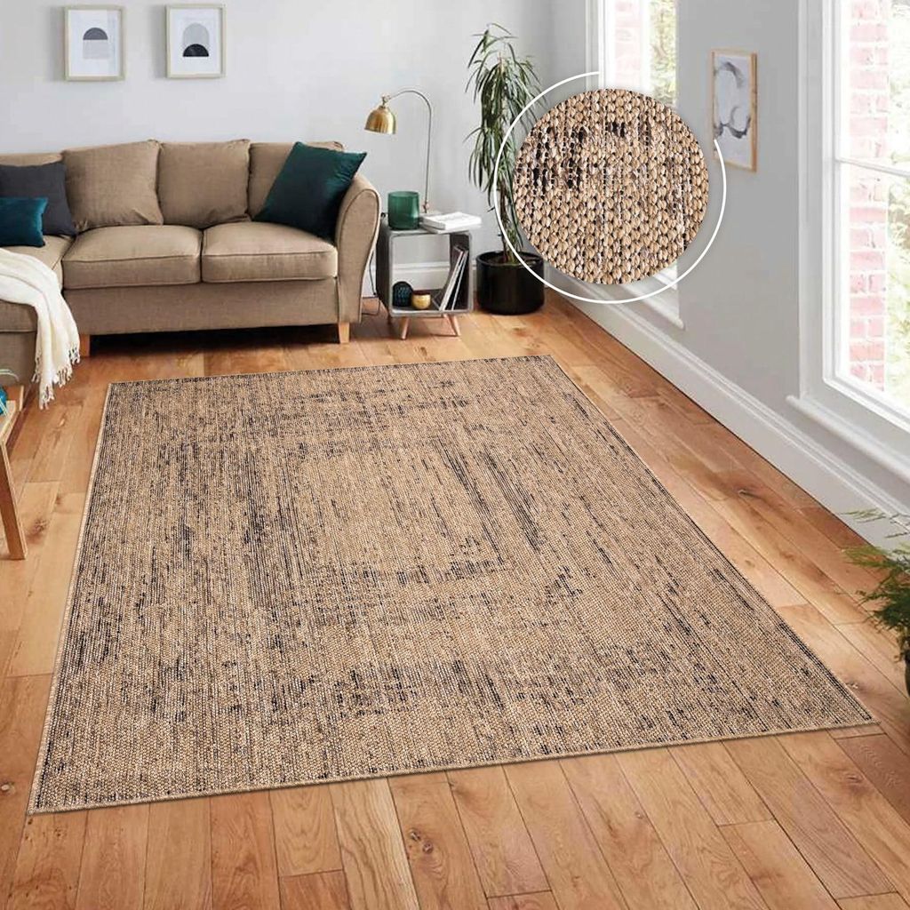 Teppich Kurzflor meliert Wohnzimmer schmutzabweisend Beige Rechteckig 120x160 | 100% Polypropylen, Rücken aus Polypropylen | pflegeleicht