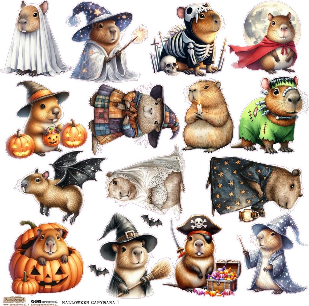 AUFKLEBER ScrapLove Nachbildung Stickers - Halloween Capybara 1 - Kapibaras