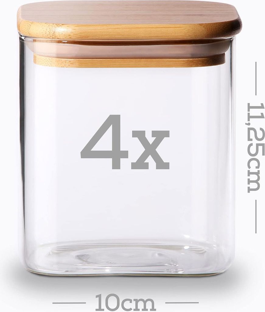 4er Set Vorratsgläser je 750 ml Eckig mit Deckel Luftdicht Produktbild 2