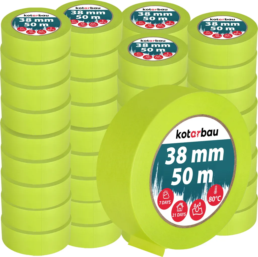 Adhésif Peinture Sans Résidus Vert Fluo 38mm x 50m Crêpe Pack 48