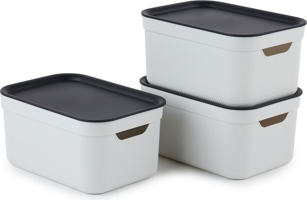 Rotho Aufbewahrungsboxen mit Deckel A5 Jive - 3er-Set Kunststoffbox - Stapelbox je 27,8 x 19,5 x 22,4 cm - Box stapelbar - Dekorative Ordnungsboxen