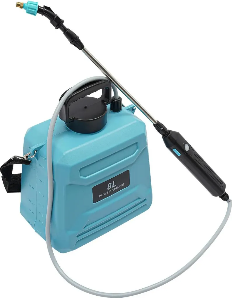 Pulvérisateur de jardin à batterie bleu avec manche télescopique inox