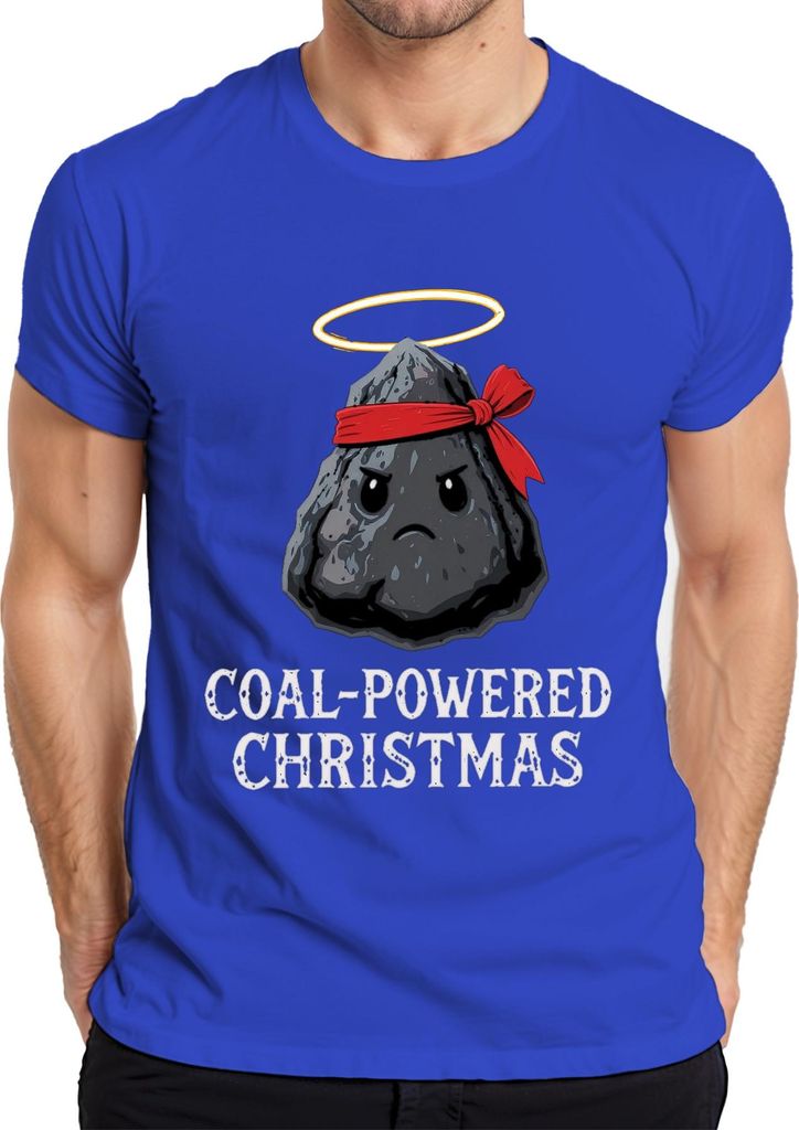 COAL POWERED CHRISTMAS lustig Kohle Weihnachten Geschenk Retro Herren T-Shirt, Blau, XXL