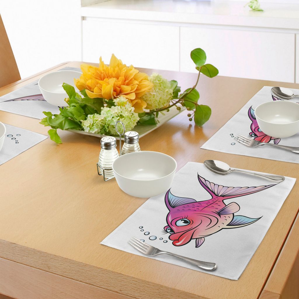 ABAKUHAUS Fisch Platzmatten, Karikatur-Art-lächelnder weiblicher Goldfisch mit den prallen Lippen Underwater Comic, Waschbarer und Farbfester Stof...