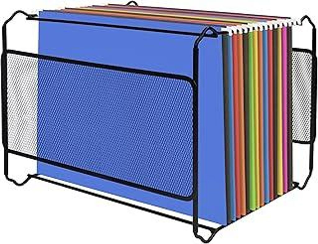 BELLE VOUS Schreibtisch Organizer Schwarz aus Metall (33,5 x 25,5 x 28 cm) A4 Hänge Stehsammler Metall Für ca.30 Dokumente, Ordner Organizer, Bri...
