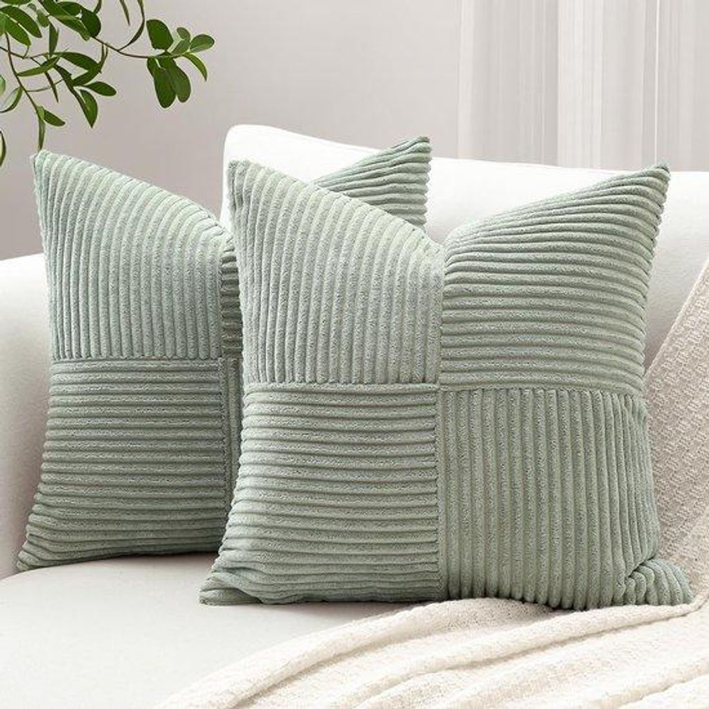Unyqoos Set mit 2 stilvollen Corduroy Kissenbezügen im Kreuzstreifen-Design, 50 x 50 cm