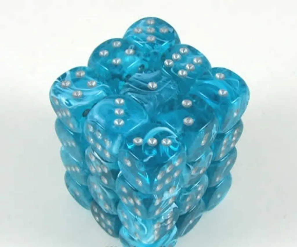 Chessex Cirrus Aqua Argent : Set de 36 Dés D6 12mm pour Jeux de Rôle