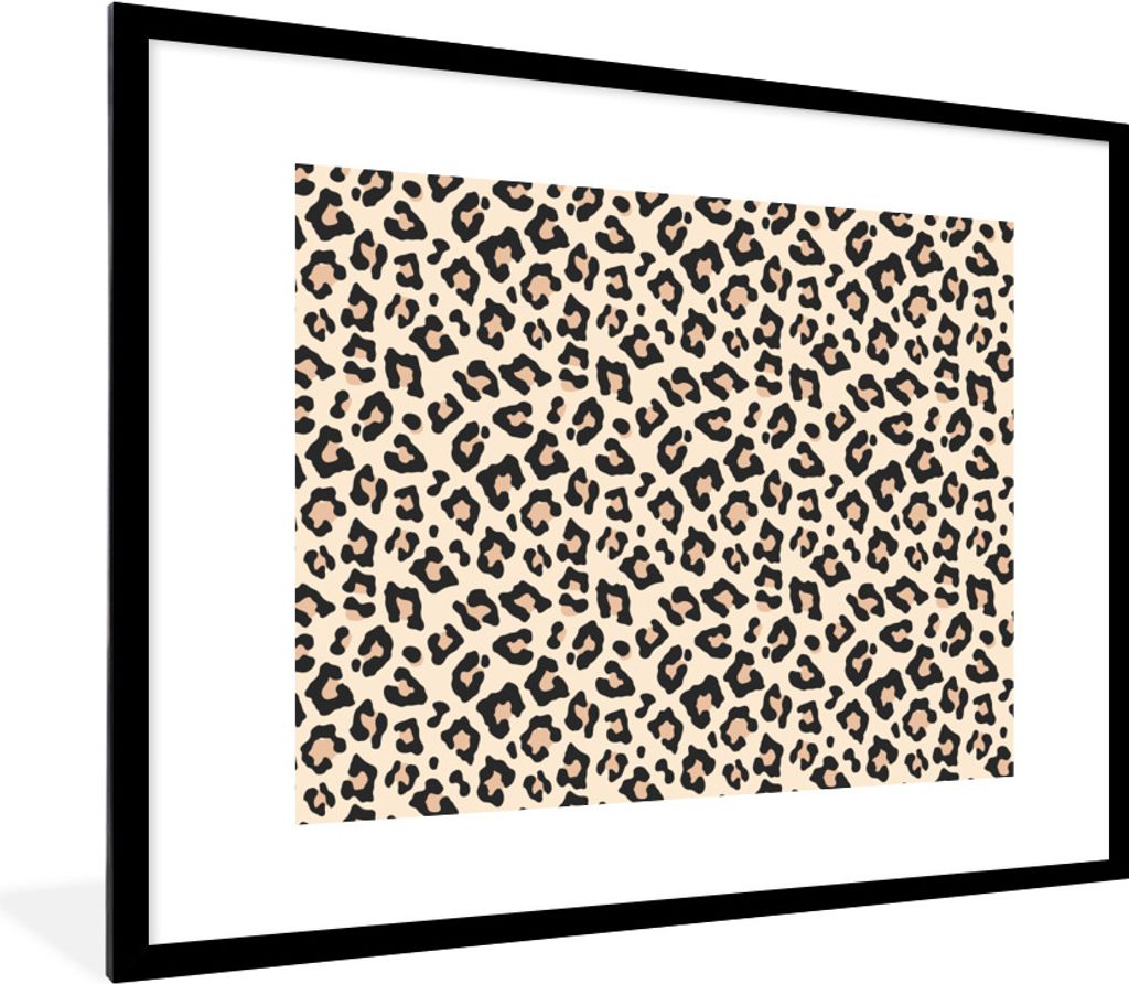 MuchoWow Gerahmtes Poster Pantherdruck - Weiß - Rosa 80x60 cm - Poster mit Schwarzem Bilderrahmen Wandposter Rahmen Foto Bilder - Schlafzimmer-D...