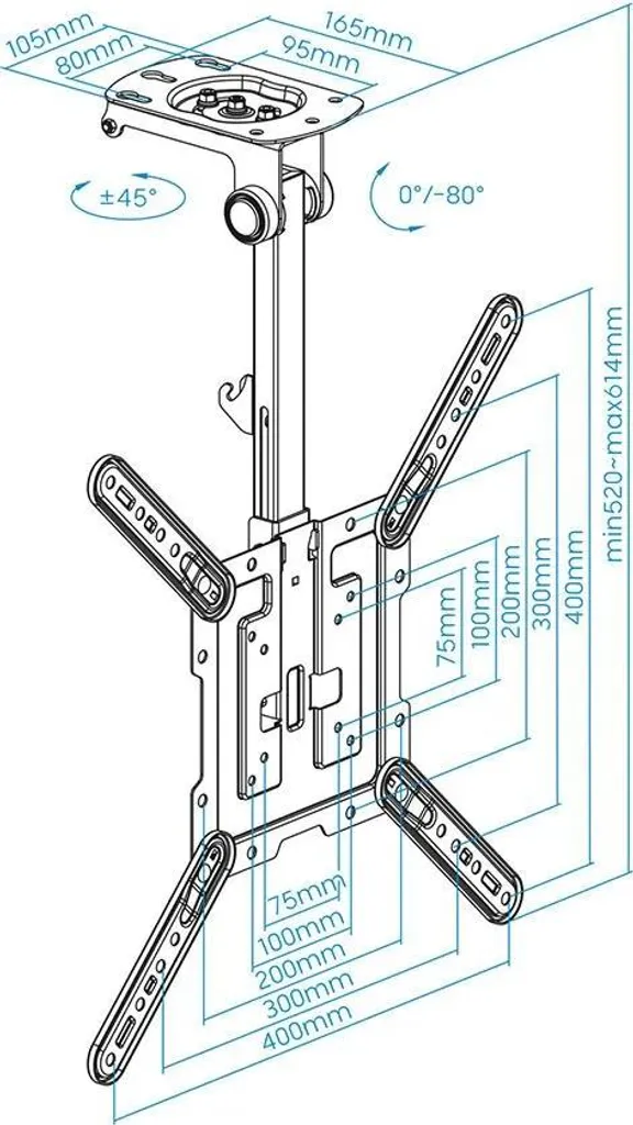 Support plafond TV pour éviter les reflets et fixer sans mur