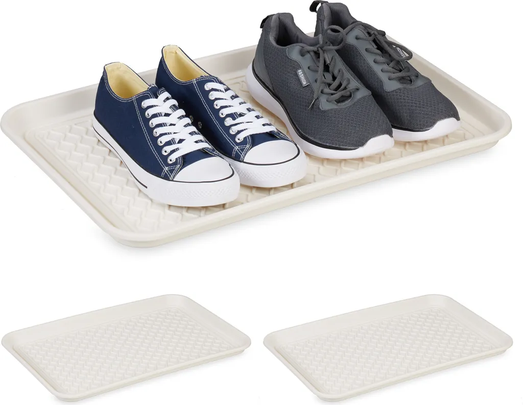 Relaxdays Set de 3 égouttoirs à chaussures 60x40 cm - Bac récupérateur
