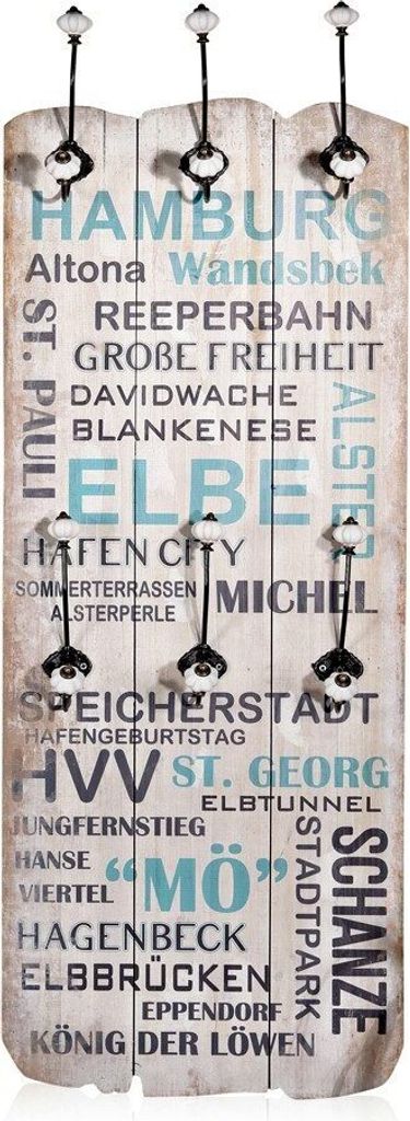 Wandgarderobe 100x40cm Hamburg 6 Kleiderhaken Flurpaneel Holz Dekoration Eingang