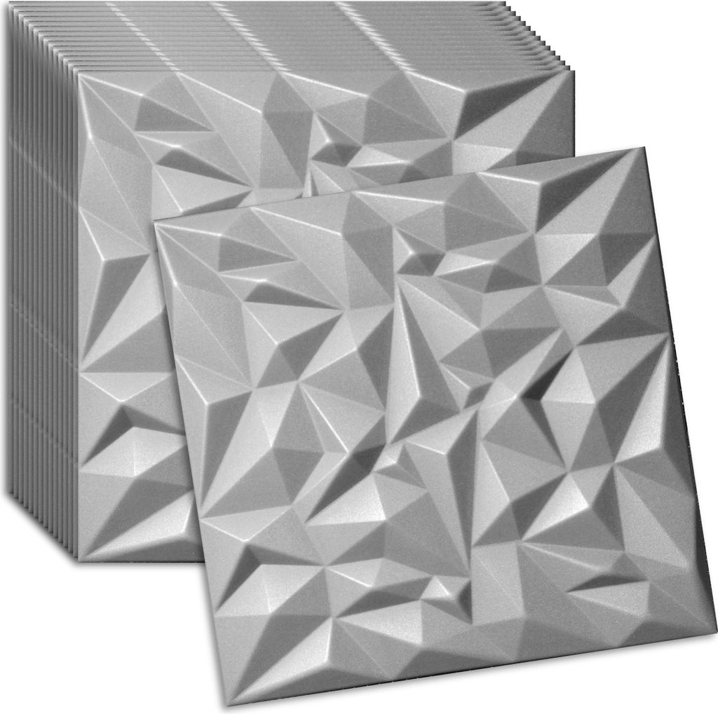 Verdico | 3D Wandpaneele Polystyrol - Grau - 50x50 Cm - 16 Stück - Deckenpaneele - 4 m2