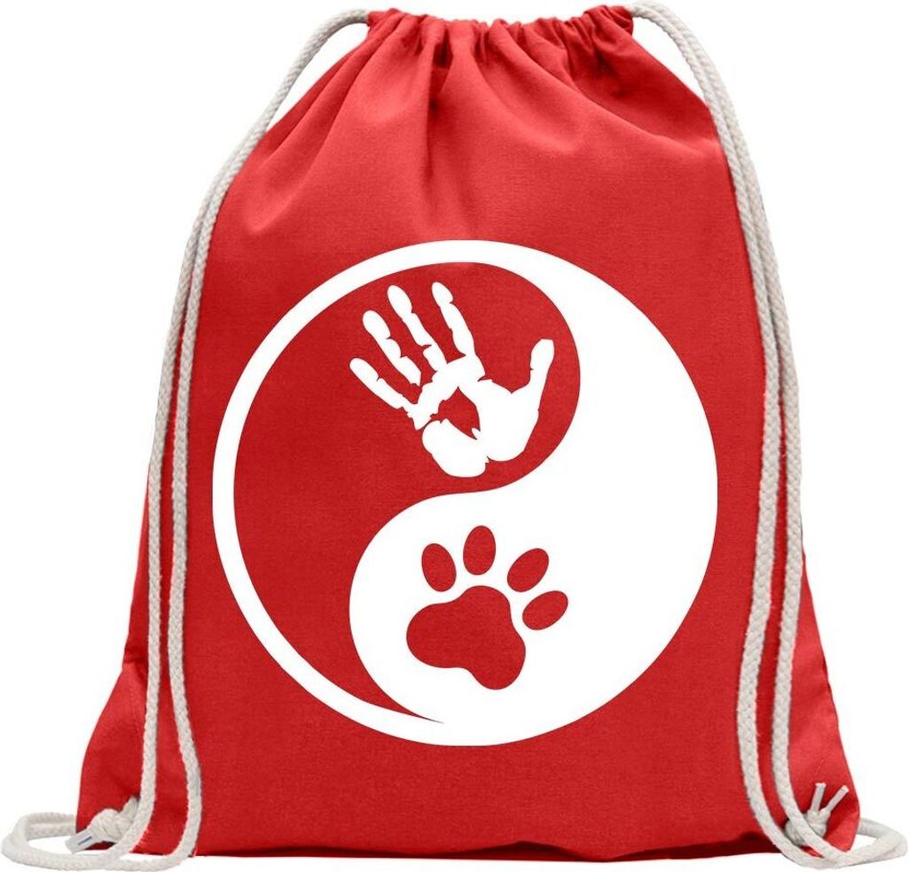 Kiwistar - Turnbeutel - rot - Tiermensch - Yin und Yang - Fun Rucksack Sport Beutel Gymsack Baumwolle mit Ziehgurt