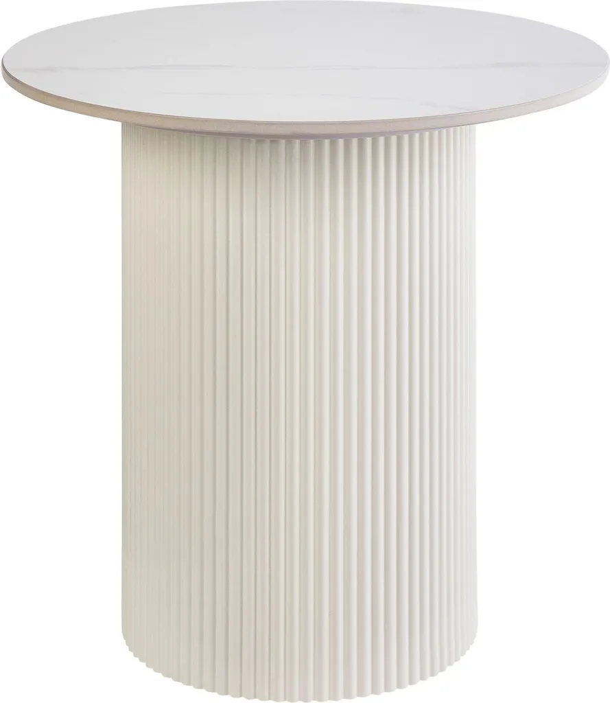 Bout de canapé rond en pierre agglomérée beige et métal noir moderne