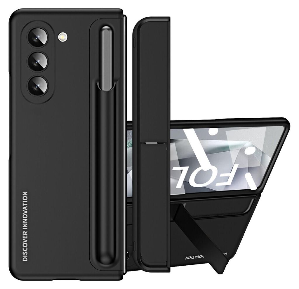 Galaxy Z Fold6 Hülle mit Stifthalter, Dünn Harte PC Schutzhülle mit Stander und Displayschutz für Samsung Galaxy Z Fold 6 5G Schwarz