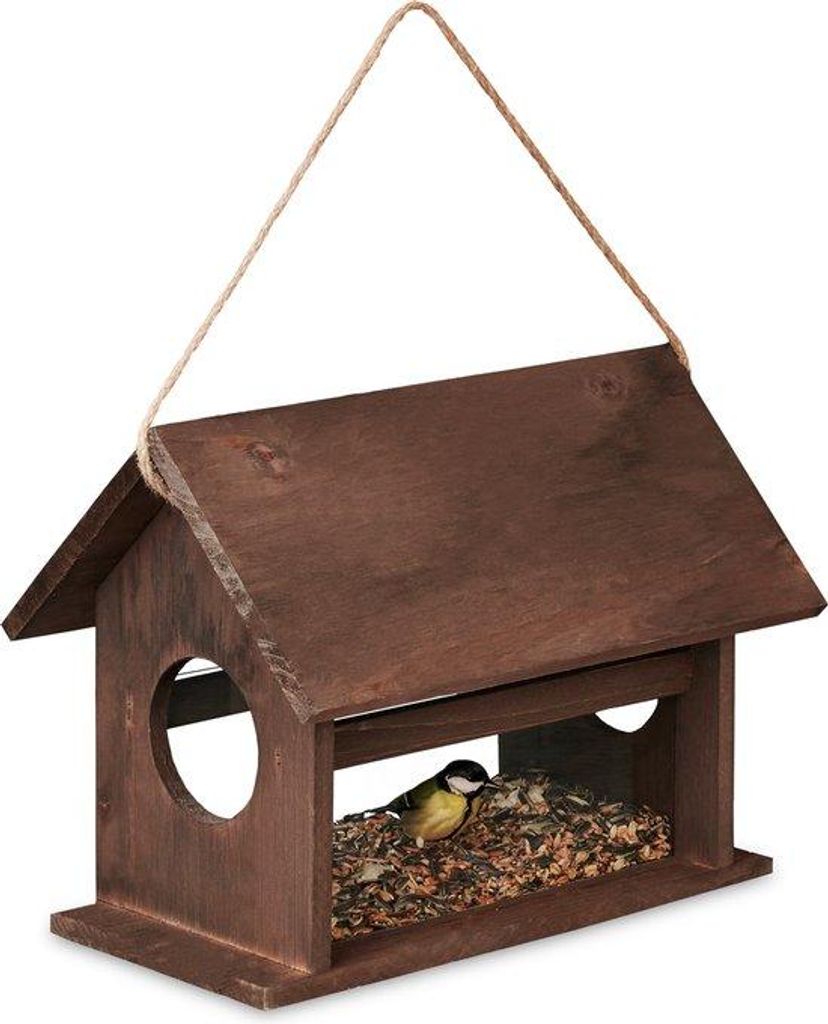 Dekorative Vogelhäuschen - 1 Stück - Dunkelbraun - Eichenholz - 24x30x21 cm