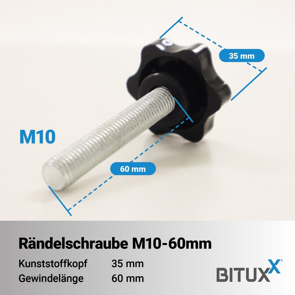 Bituxx 5x Rändelschraube Feststellschraube M10 x 60 mm MS-20089