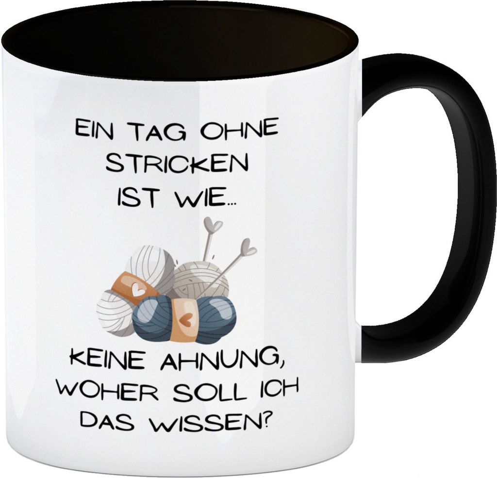 Einen Tag ohne Stricken Kaffeebecher in schwarz mit Spruch Produktbild 