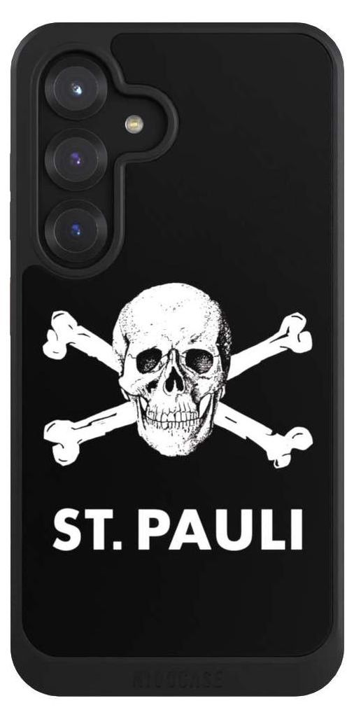 NIVOCASE Hülle für Samsung Galaxy S25 Handyhülle NIVOcore Case Schwarz FC St. Pauli Offizielles Lizenzprodukt Totenkopf