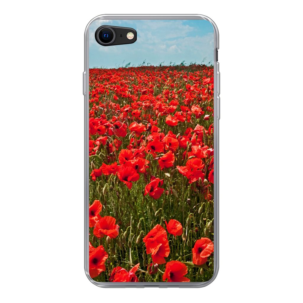 MuchoWow Handyhülle Schutzhülle Hülle für iPhone 7 Eine Wiese voller Mohnblumen Silikon Softcase Handy Hülle - Kartenhalter