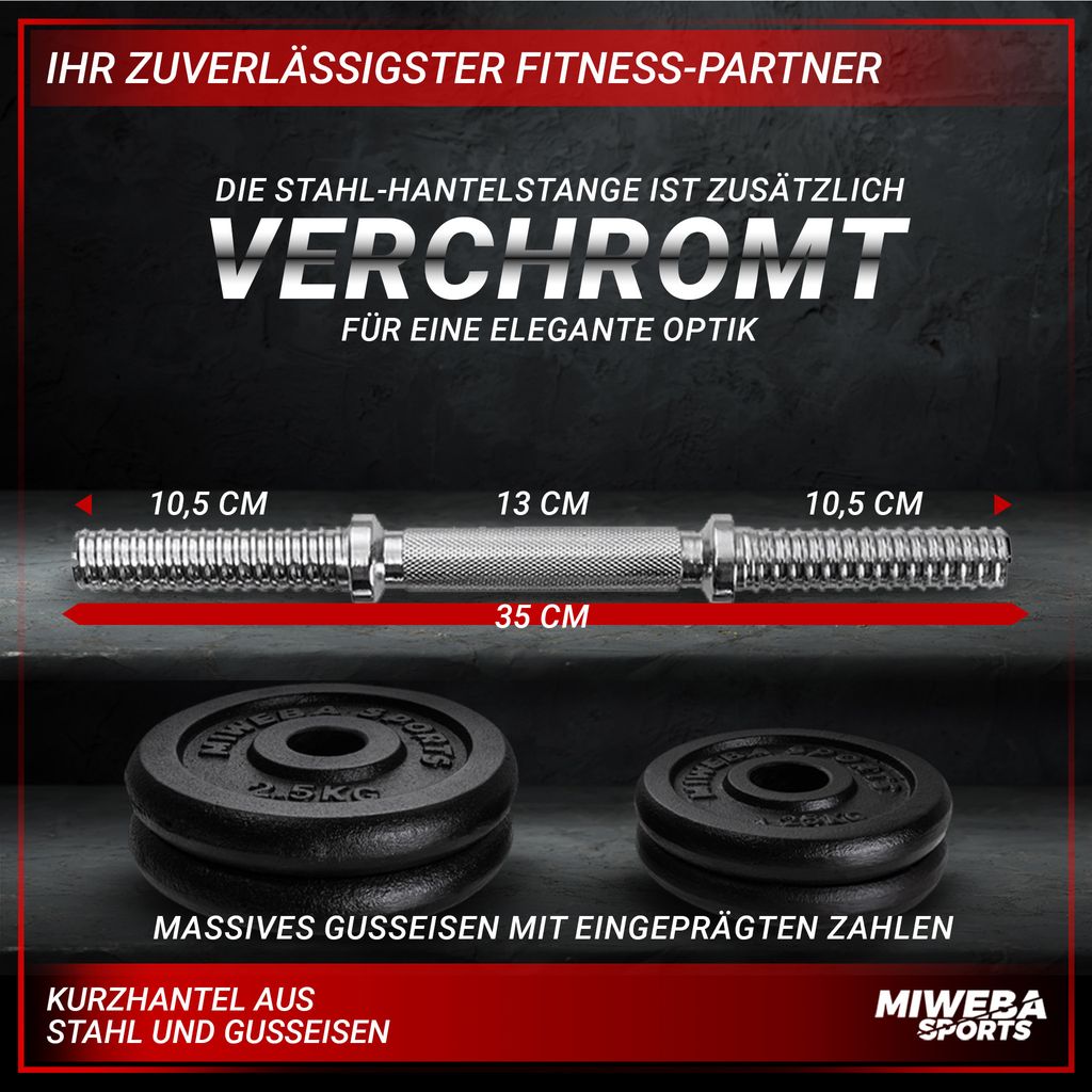 Miweba Sports Profi Hantel-Set MKH110, 10 kg, 2 x 2.5 kg & Produktbild 5