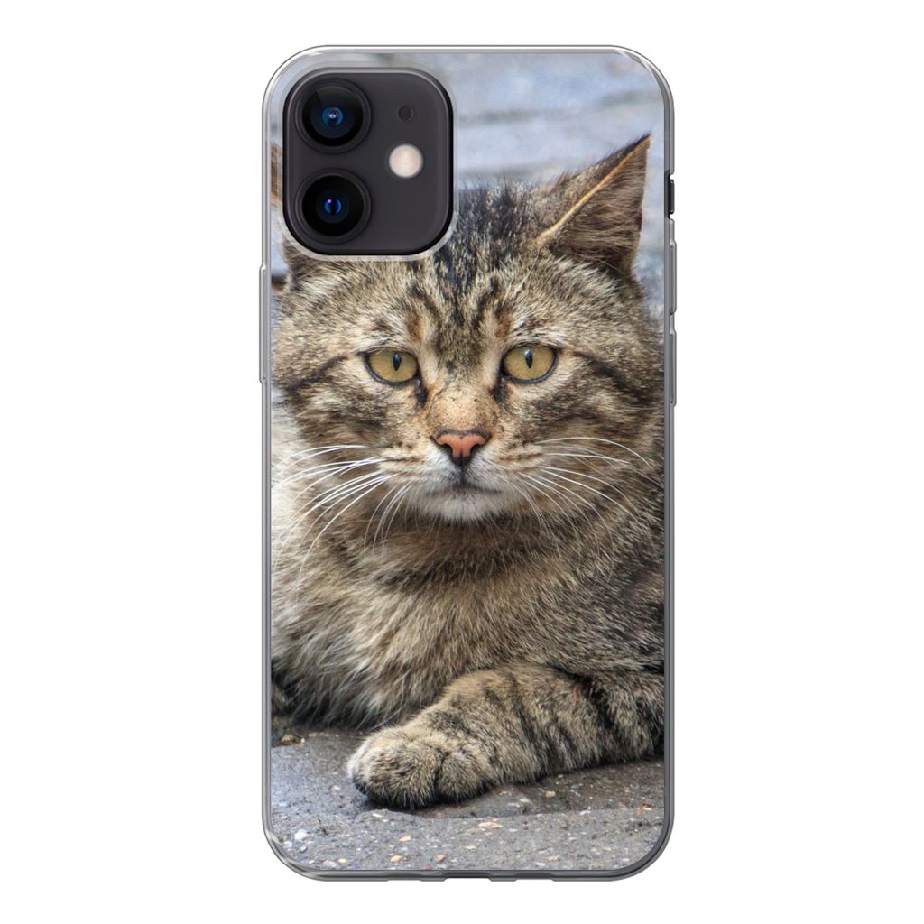 MuchoWow Handyhülle Schutzhülle Hülle für iPhone 12 Katze - Tier - Braun - Mädchen - Kinder - Jungen - Kind Silikon Softcase Handy Hülle - ...