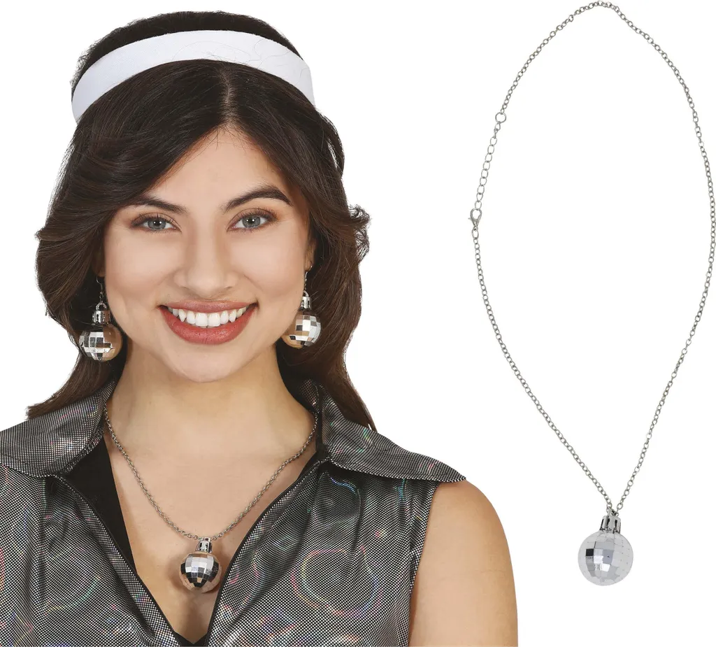 Collana Palla Discoteca Argento | Accessorio Festa Anni '70 Retro